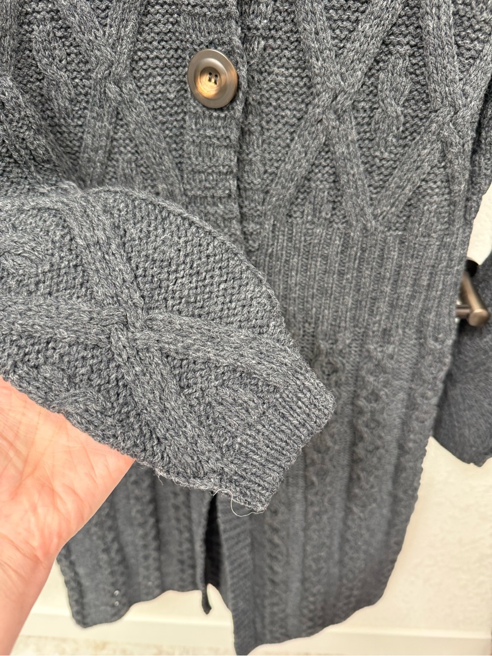 Aran Crafts Ireland 100% Meriono Wool Charcoal Flared cable knit coat - Size: S - Picture 7 of 11